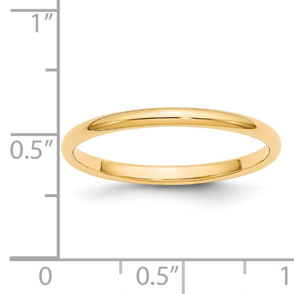 14k Yellow Gold 2mm Half Round Wedding Band Size 11.5