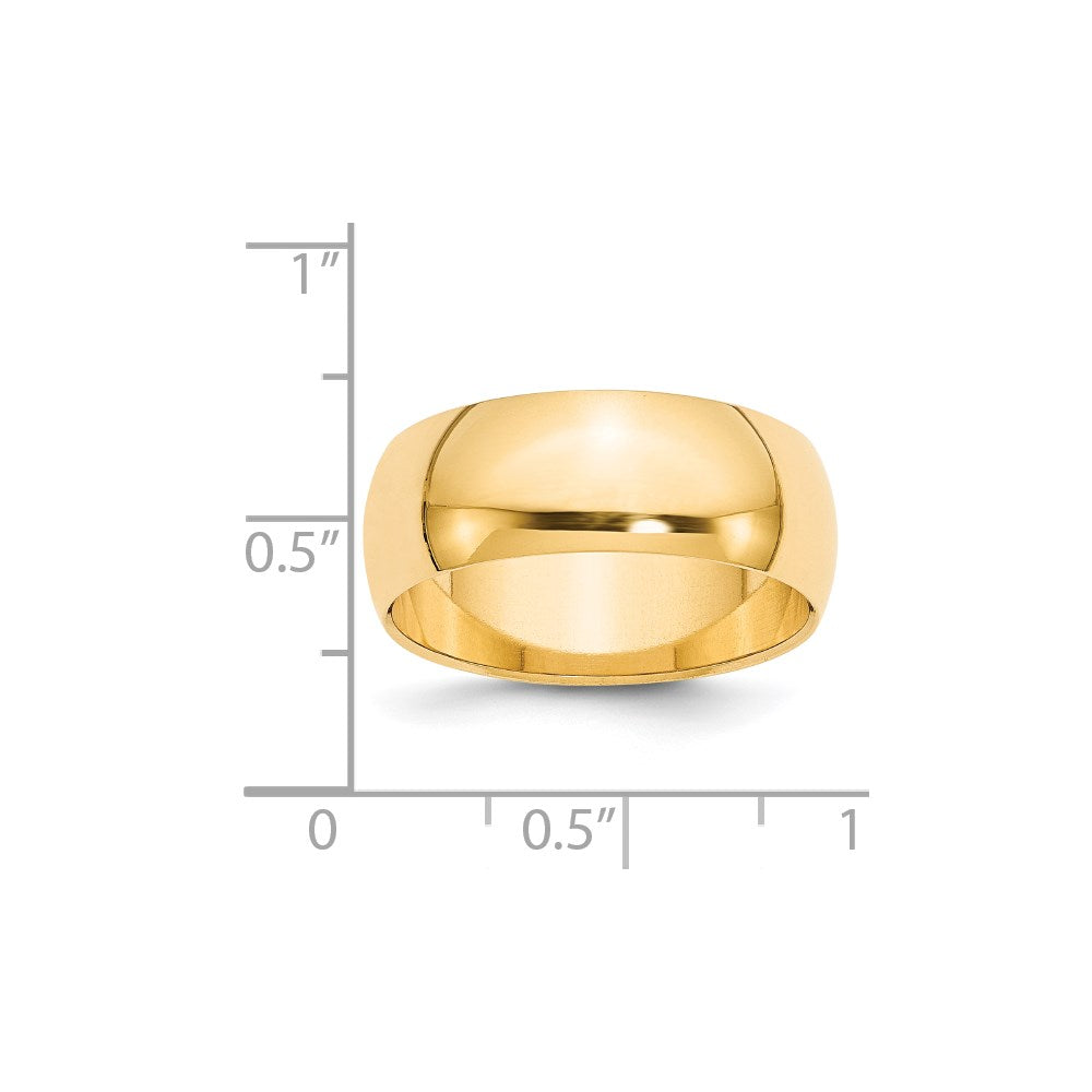 14k Yellow Gold 8mm Half-Round Wedding Band Size 10.5