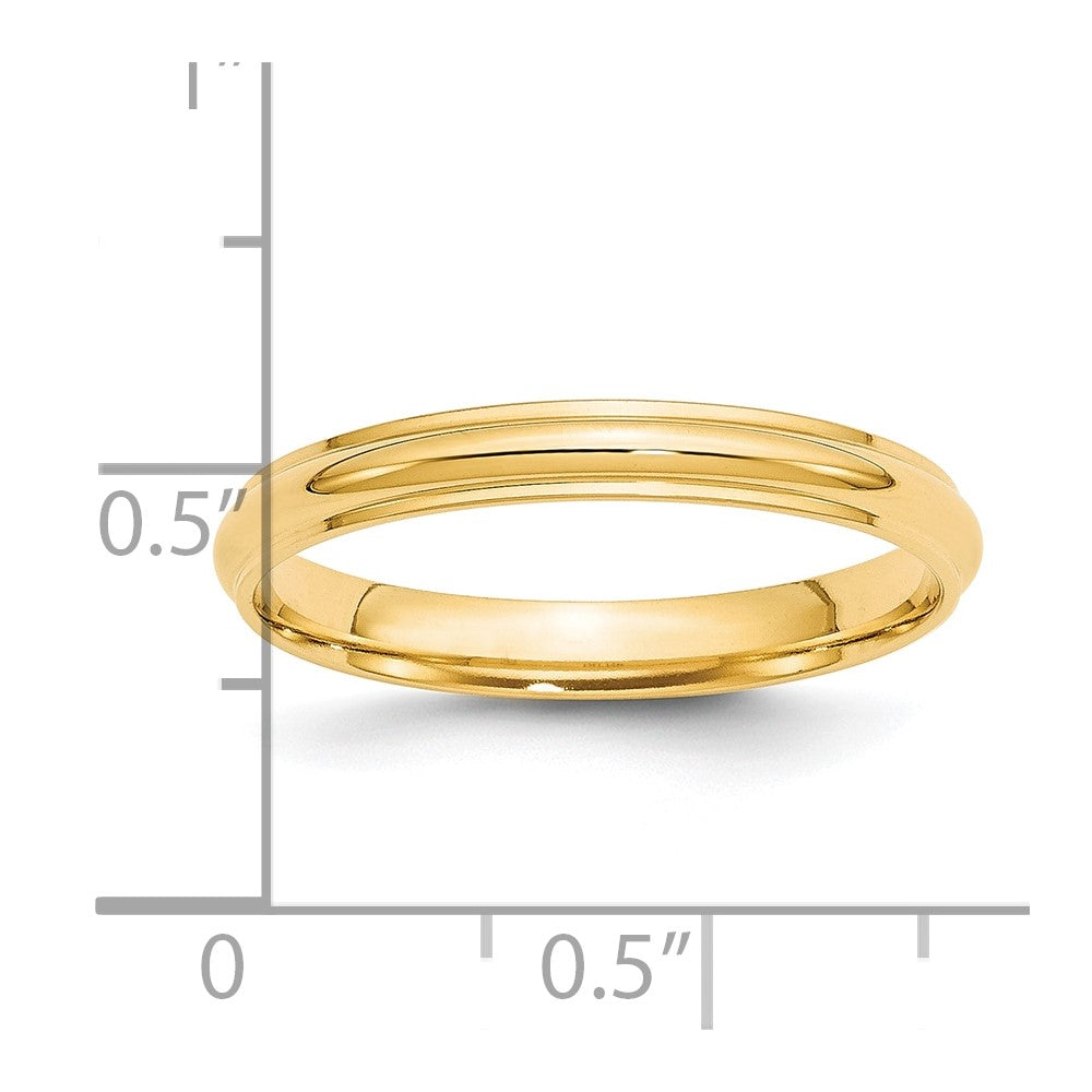 14k Yellow Gold 3mm Half Round with Edge Wedding Band Size 10.5