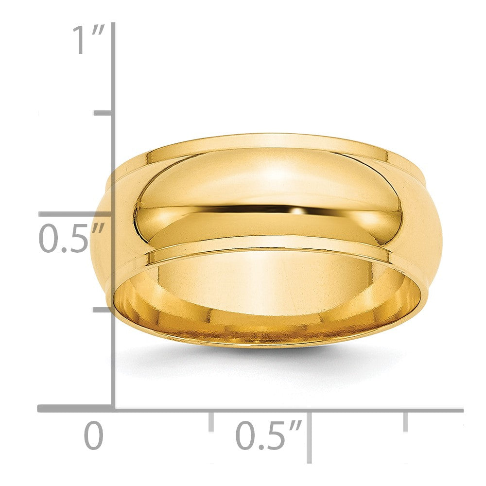14k Yellow Gold 8mm Half Round with Edge Wedding Band Size 8.5