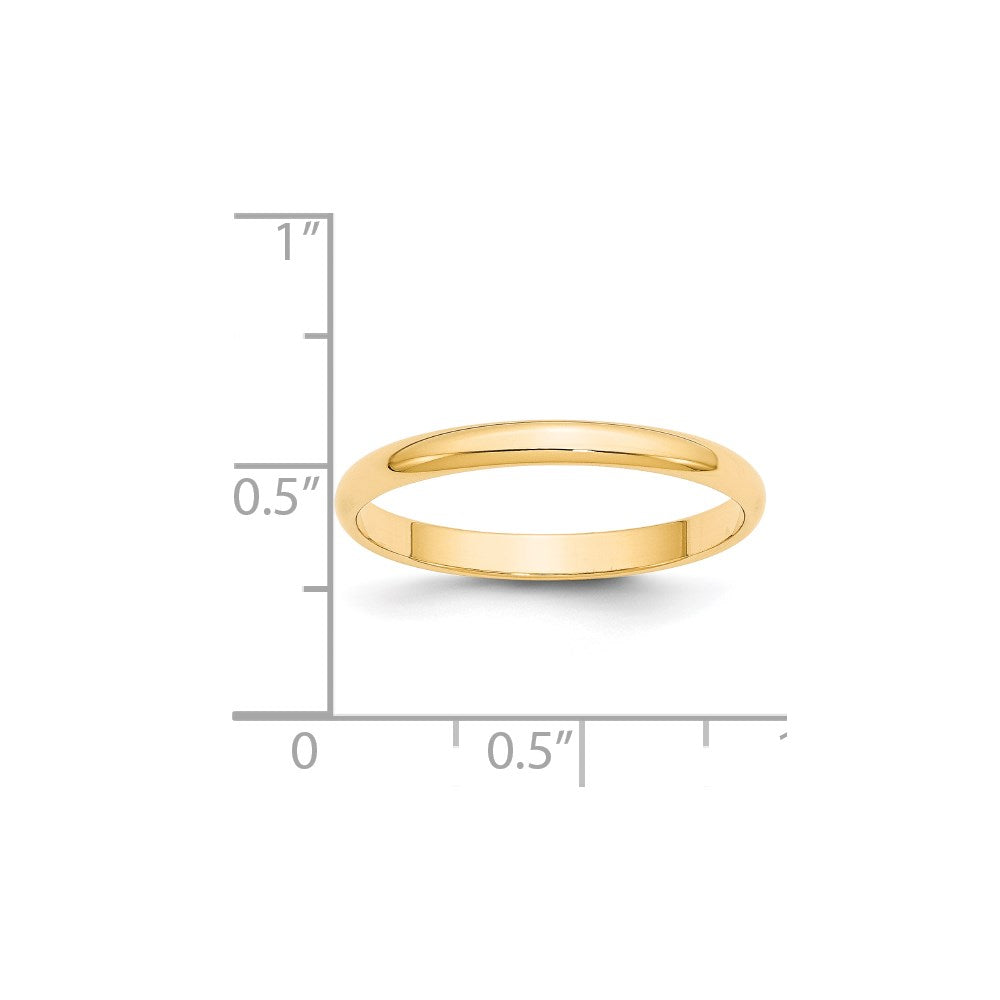 14k Yellow Gold 2.5mm Lightweight Half Round Wedding Band Size 9