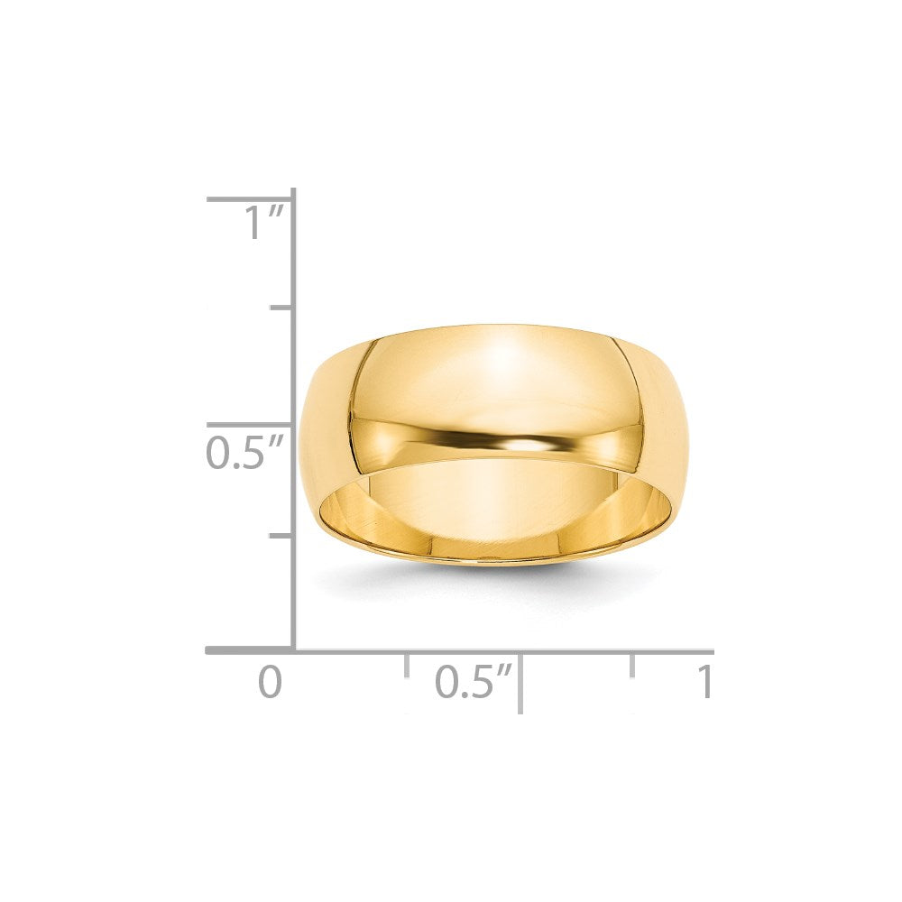 14k Yellow Gold 8mm Lightweight Half Round Wedding Band Size 4