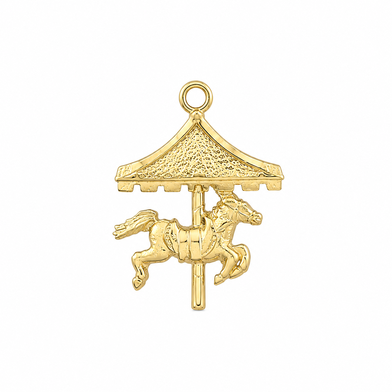 10KT Carnival Horse Ride Yellow Gold Pendant [A1B6]