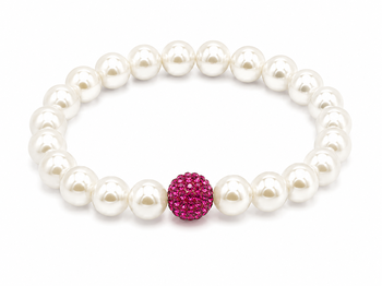 White Pearls With Cubic Zirconium Colored Bead 10 MM Necklace