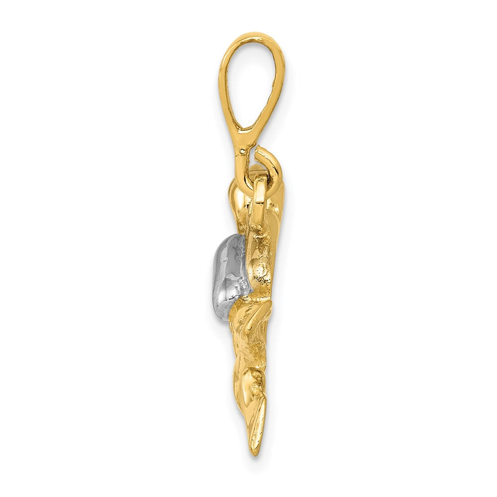 14K w/Rhodium Polished Open-Backed Scuba Diver Pendant
