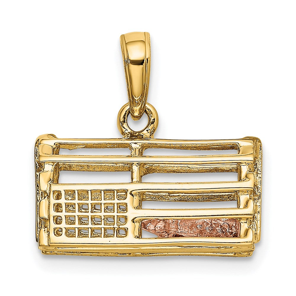 14K Two-Tone Polished 3-D Lobster Trap Pendant