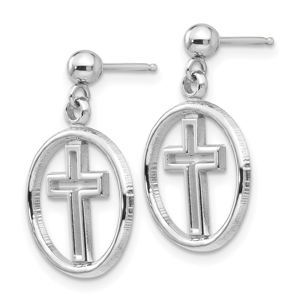 14k White Gold Polished Eternal Life Cross Dangle Post Earrings