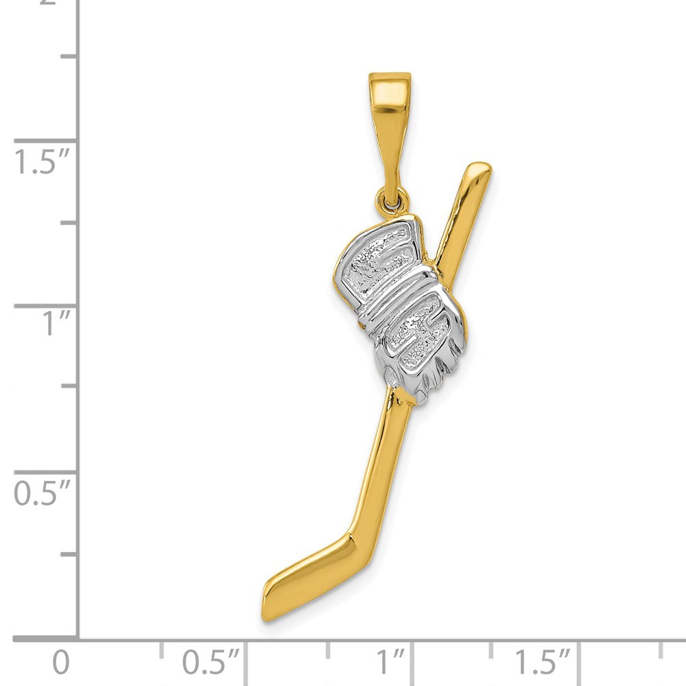 14K w/Rhodium Solid Polished Hockey Stick Pendant