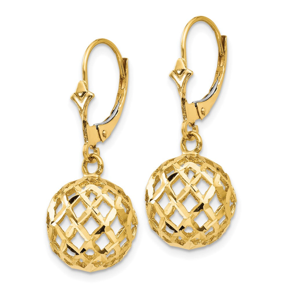 14k Polished & Diamond-Cut Mesh Ball Dangle Leverback Earrings