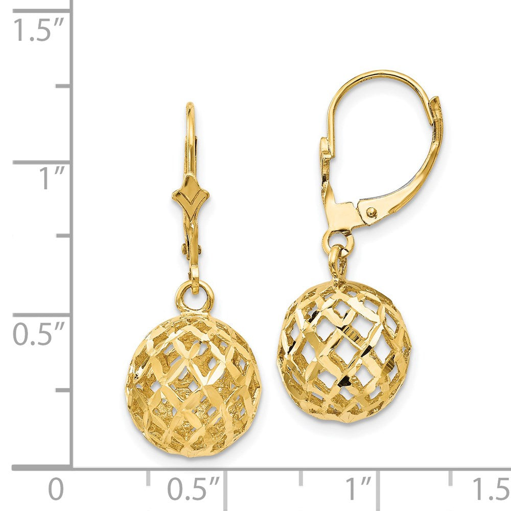 14k Polished & Diamond-Cut Mesh Ball Dangle Leverback Earrings