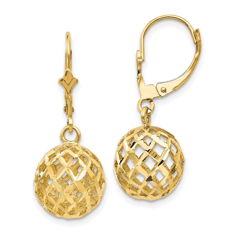 14k Polished & Diamond-Cut Mesh Ball Dangle Leverback Earrings