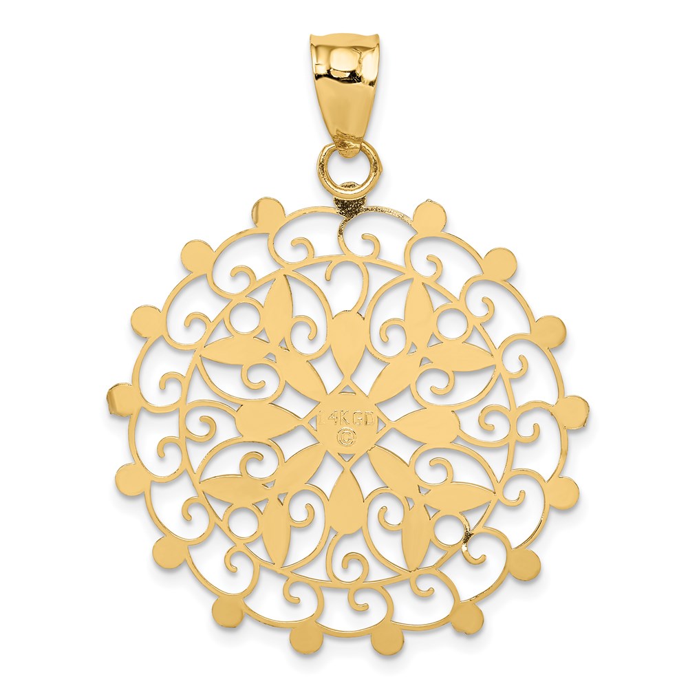 14k White Rhodium Diamond-cut Filigree Pendant