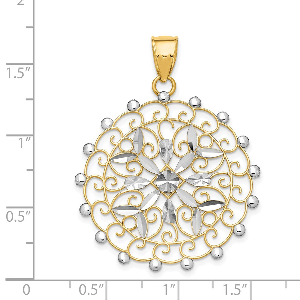14k White Rhodium Diamond-cut Filigree Pendant