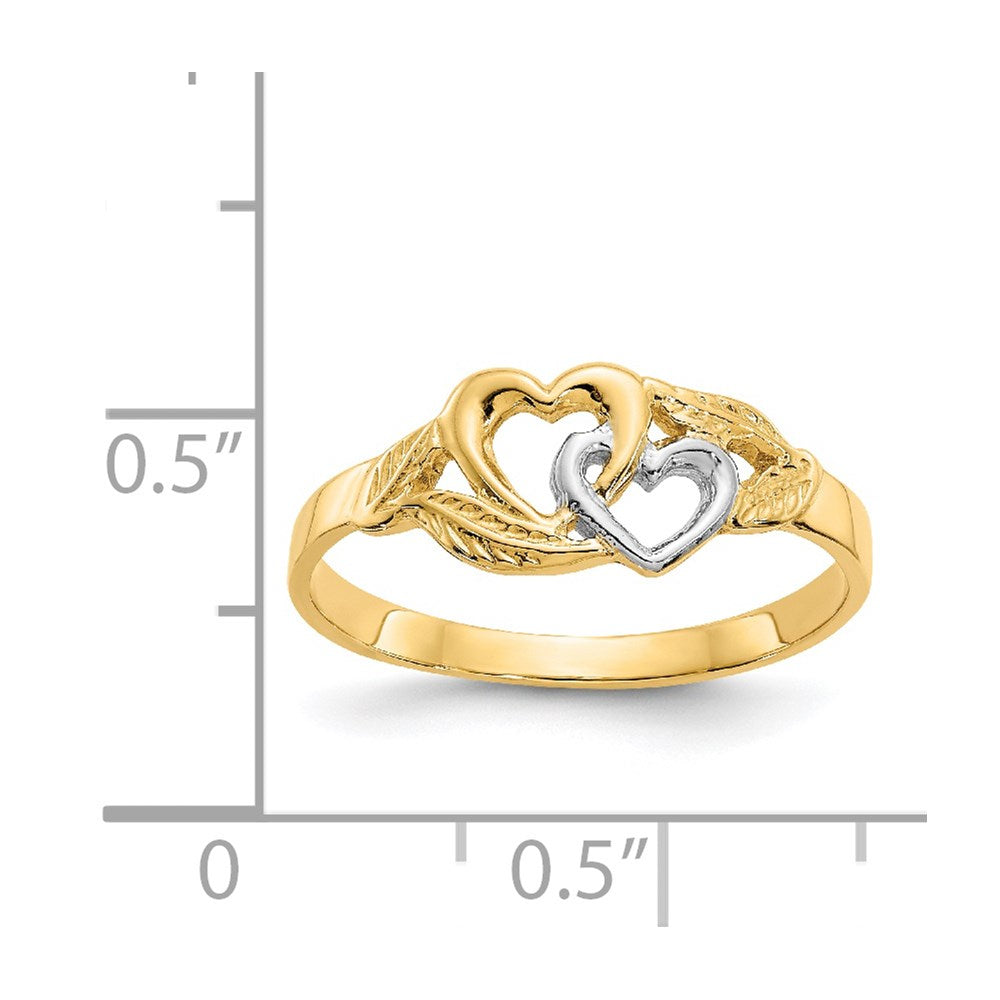 14K and White Rhodium Polished 2 Hearts Ring