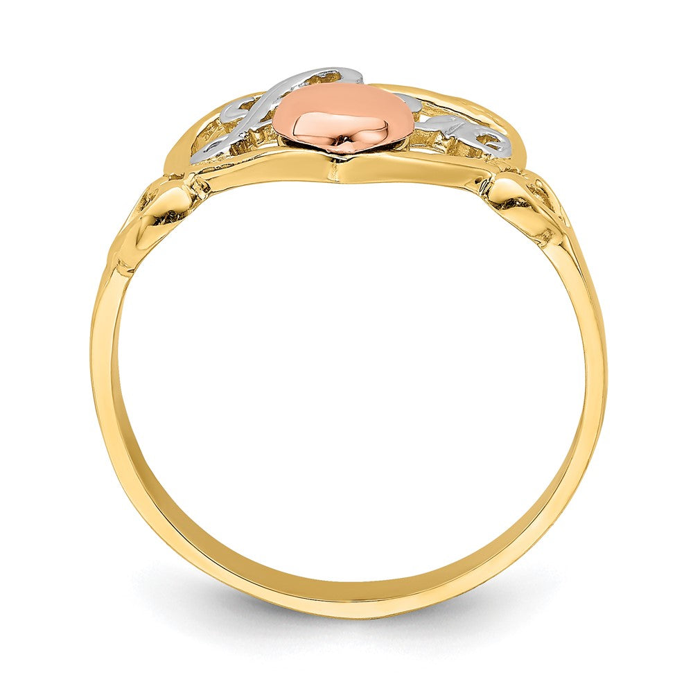 14k Yellow and Rose Gold w/Rhodium Love Heart Ring