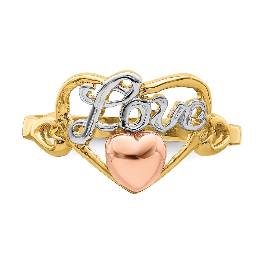 14k Yellow and Rose Gold w/Rhodium Love Heart Ring