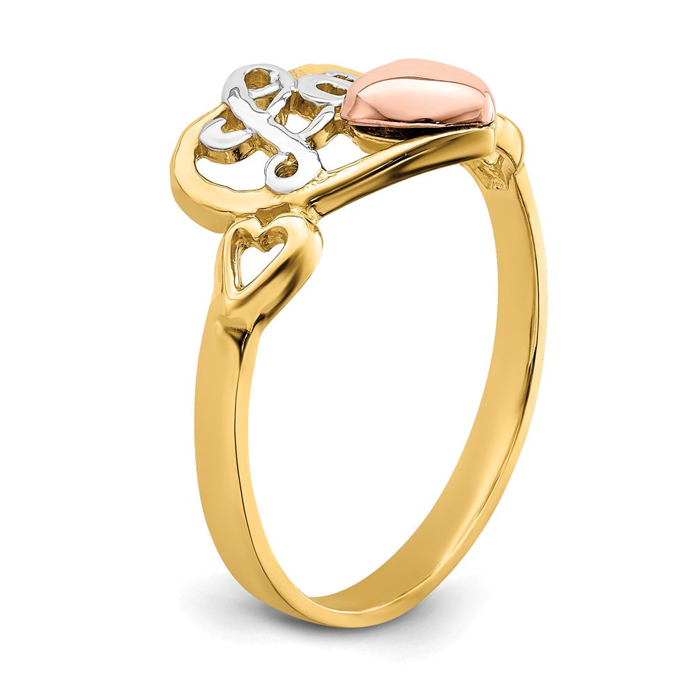 14k Yellow and Rose Gold w/Rhodium Love Heart Ring