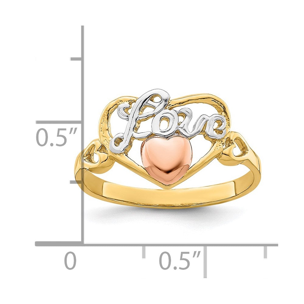 14k Yellow and Rose Gold w/Rhodium Love Heart Ring