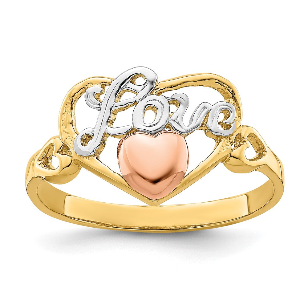 14k Yellow and Rose Gold w/Rhodium Love Heart Ring