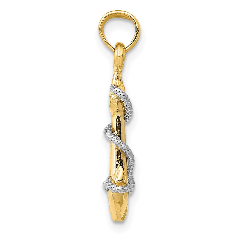 14K Two-Tone 3D Anchor W/Rope Pendant