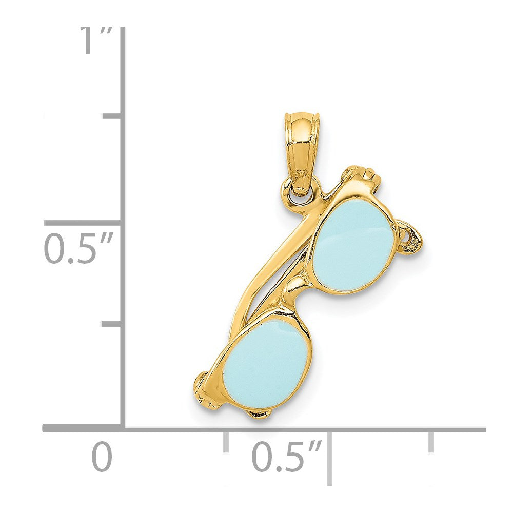 14K 3D Aqua Enameled Sunglasses Pendant