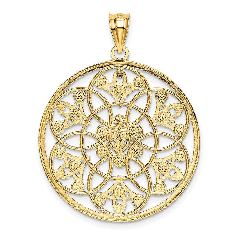 14K and Rhodium Diamond-cut Circle Pendant