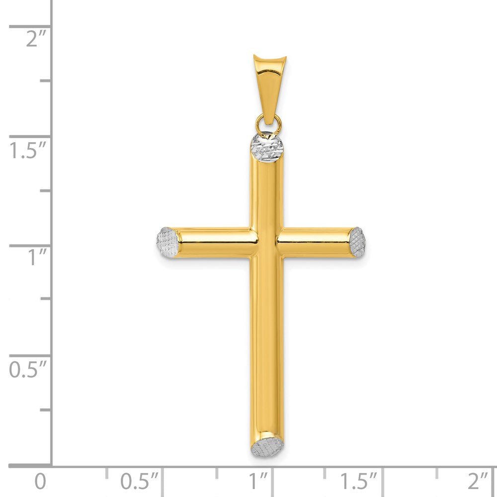 14K W/Rhodium 3-D Hollow D/C Cross Pendant