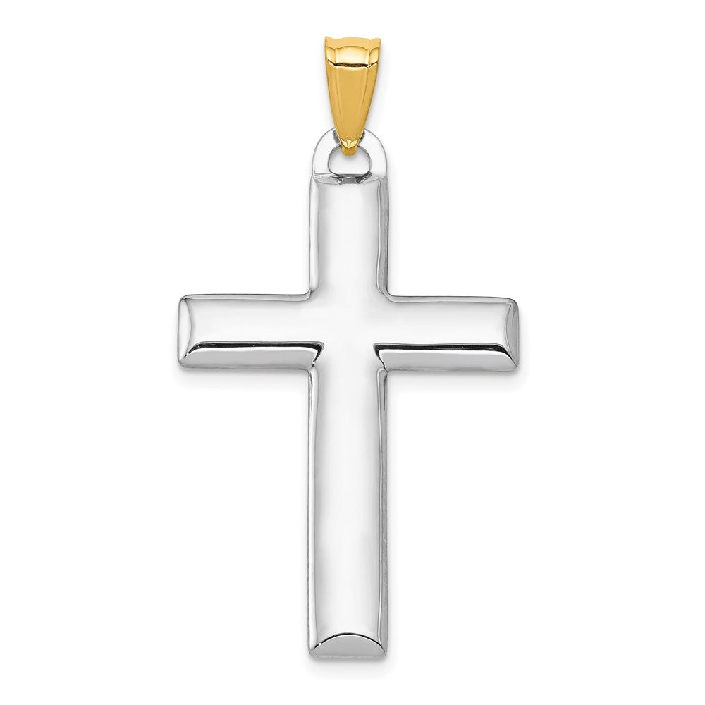 14K W/Rhodium Reversible Yellow/White Cross Pendant