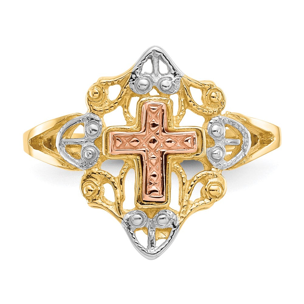 14K Two-tone w/White Rhodium Cross Ring