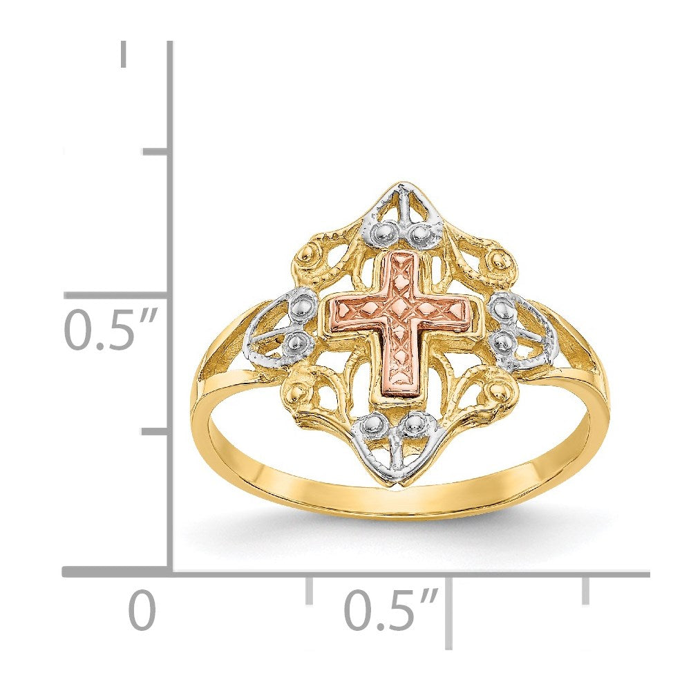 14K Two-tone w/White Rhodium Cross Ring