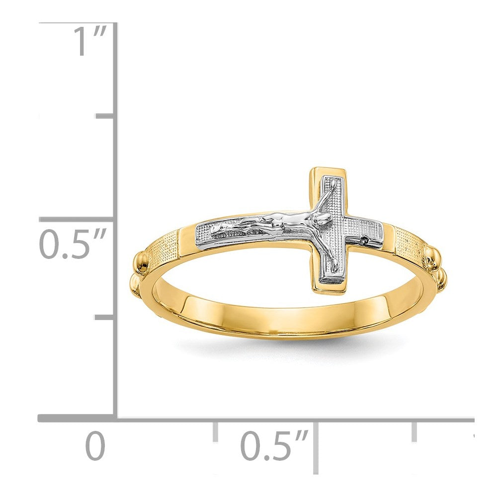 14K Two-tone Crucifix Rosary Ring