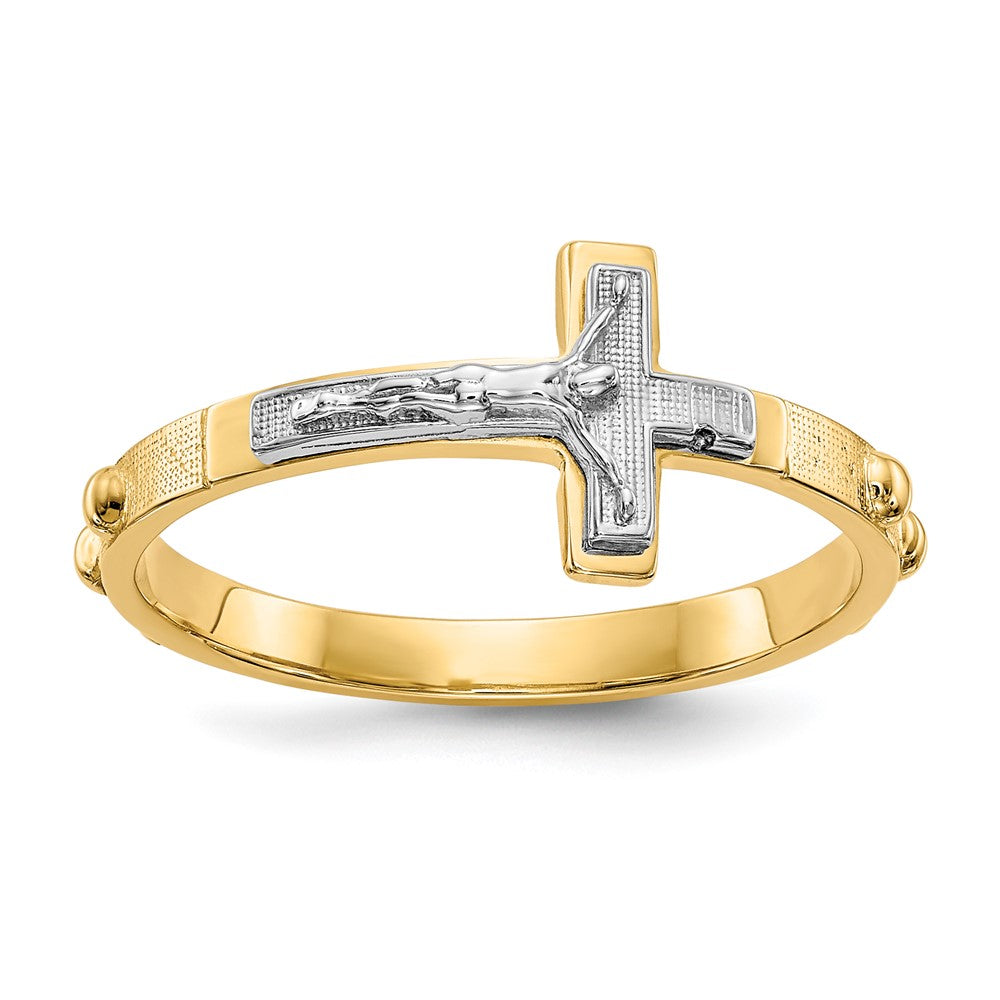 14K Two-tone Crucifix Rosary Ring