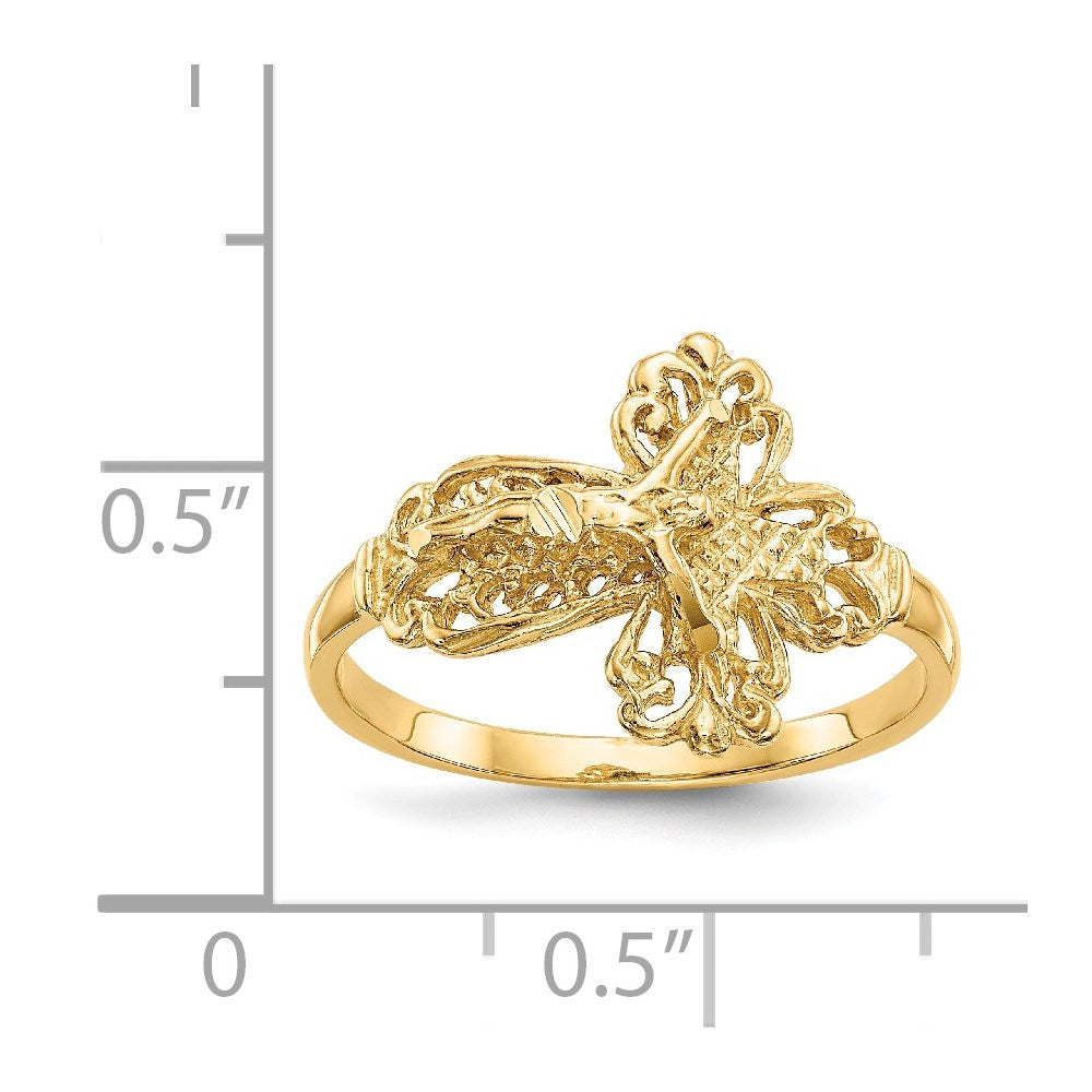 14K Diamond Cut Crucifix Ring