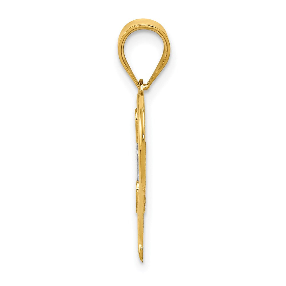 14k and White Rhodium Diamond-cut Mom Heart Pendant