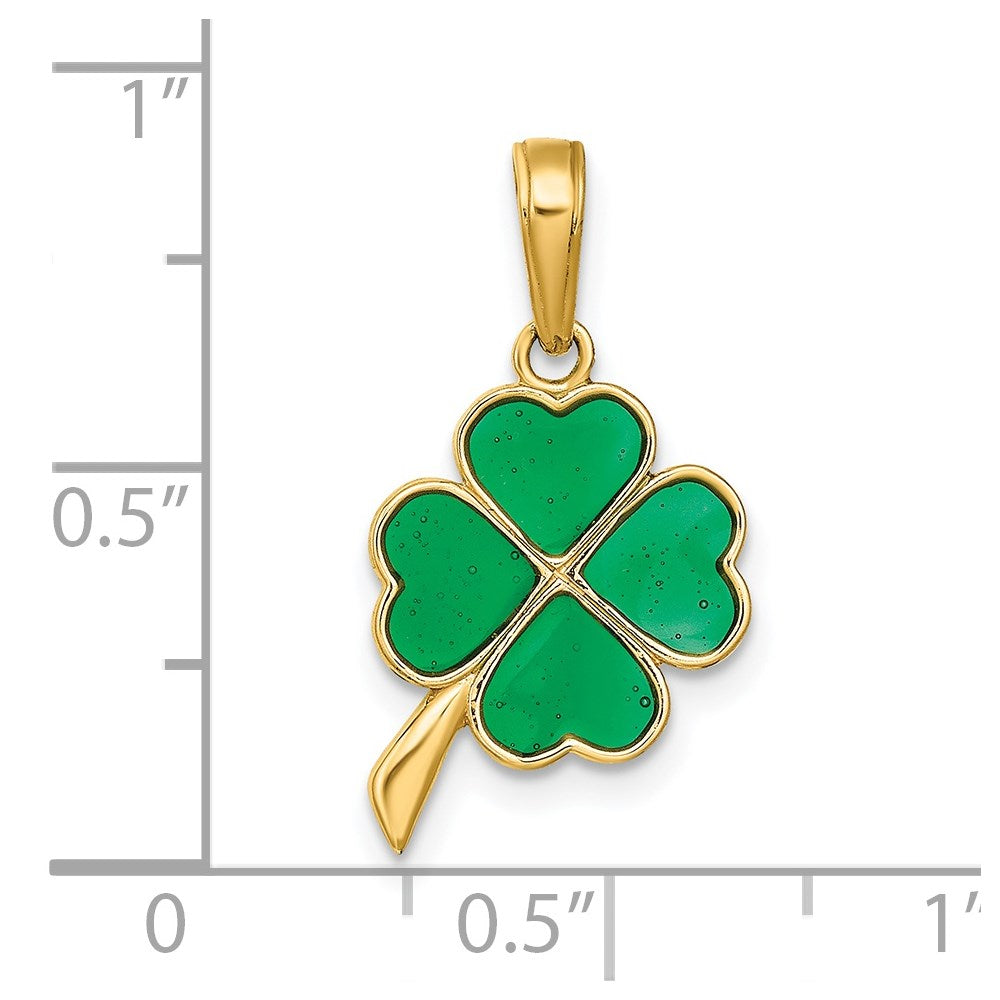 14K 4-Leaf Clover Enameled Pendant