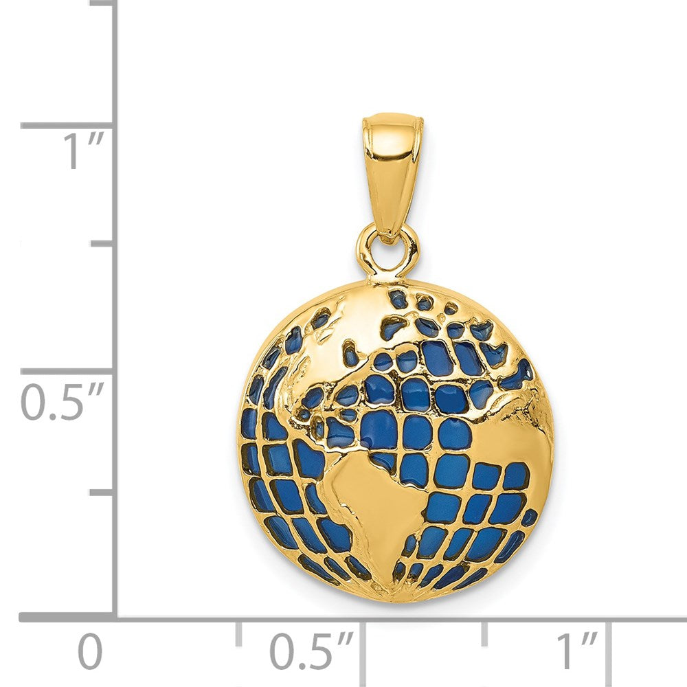 14K Blue Enameled Globe Pendant