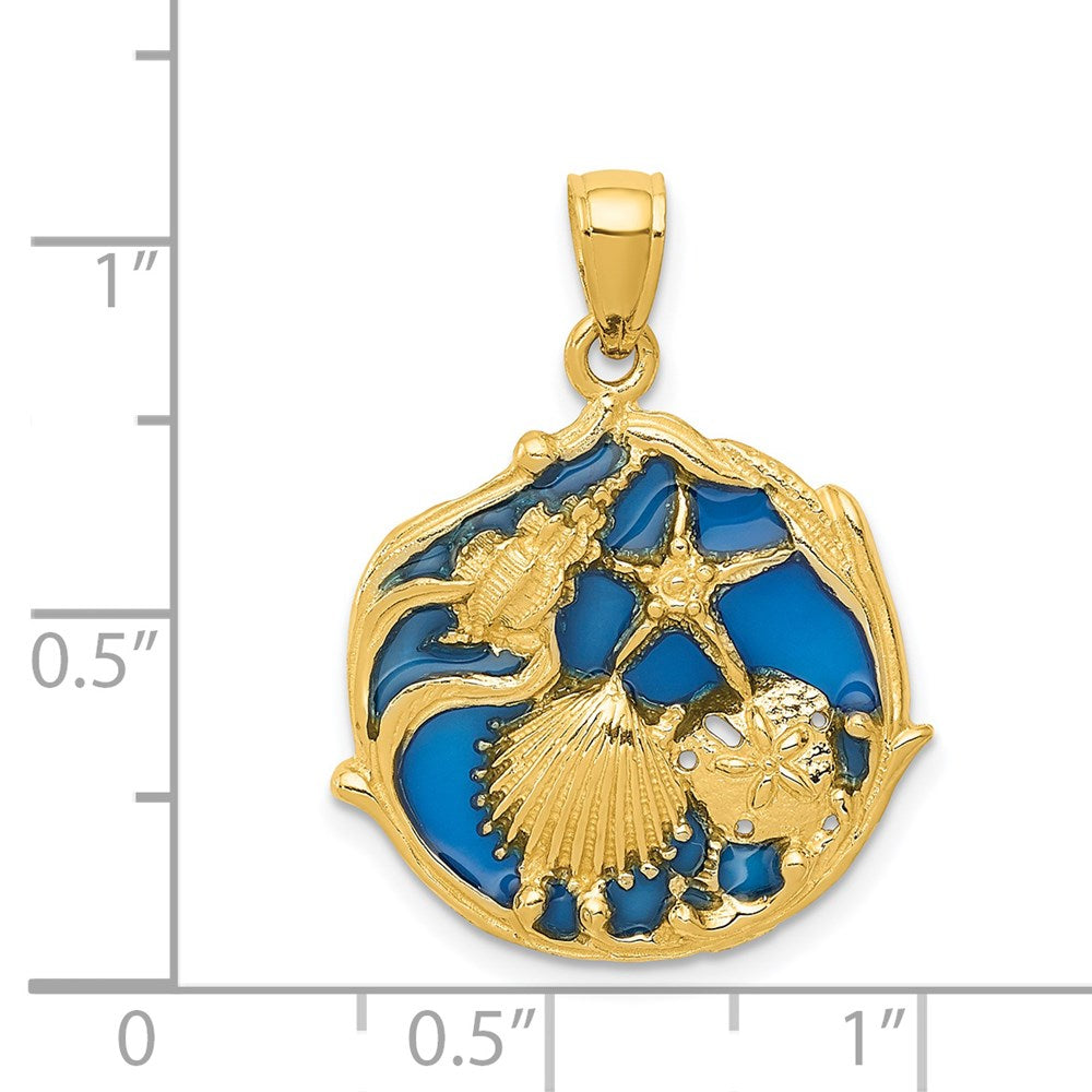 14K Blue Enameled Shell Cluster Pendant