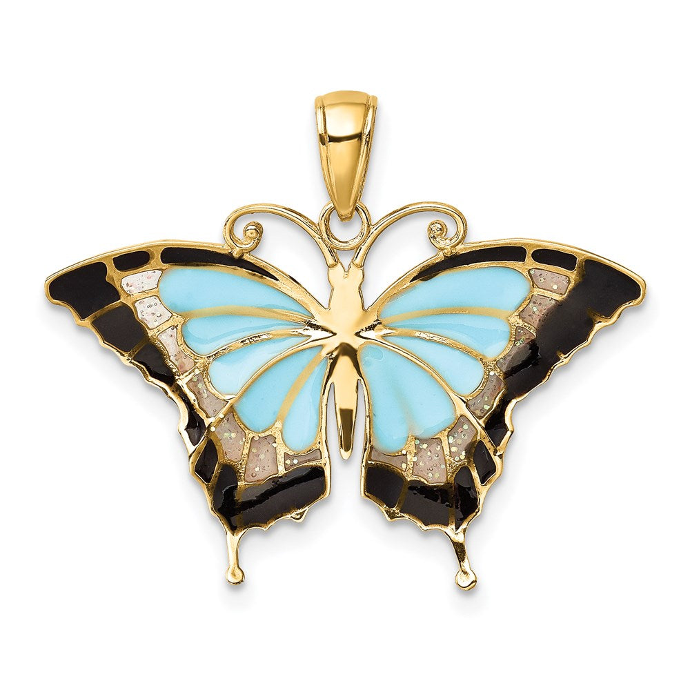 14K Enameled Butterfly Pendant
