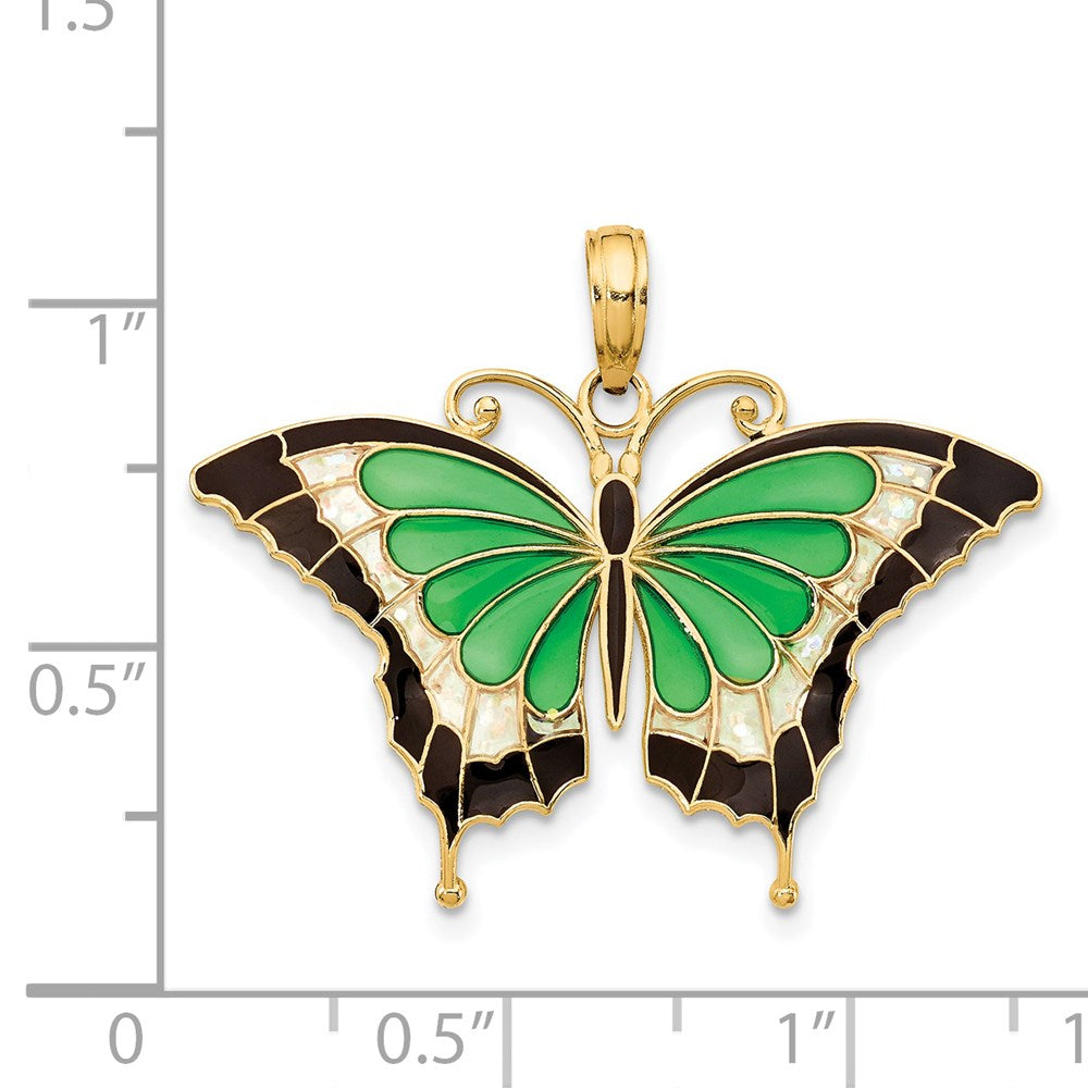 14K Green Enameled Butterly Pendant