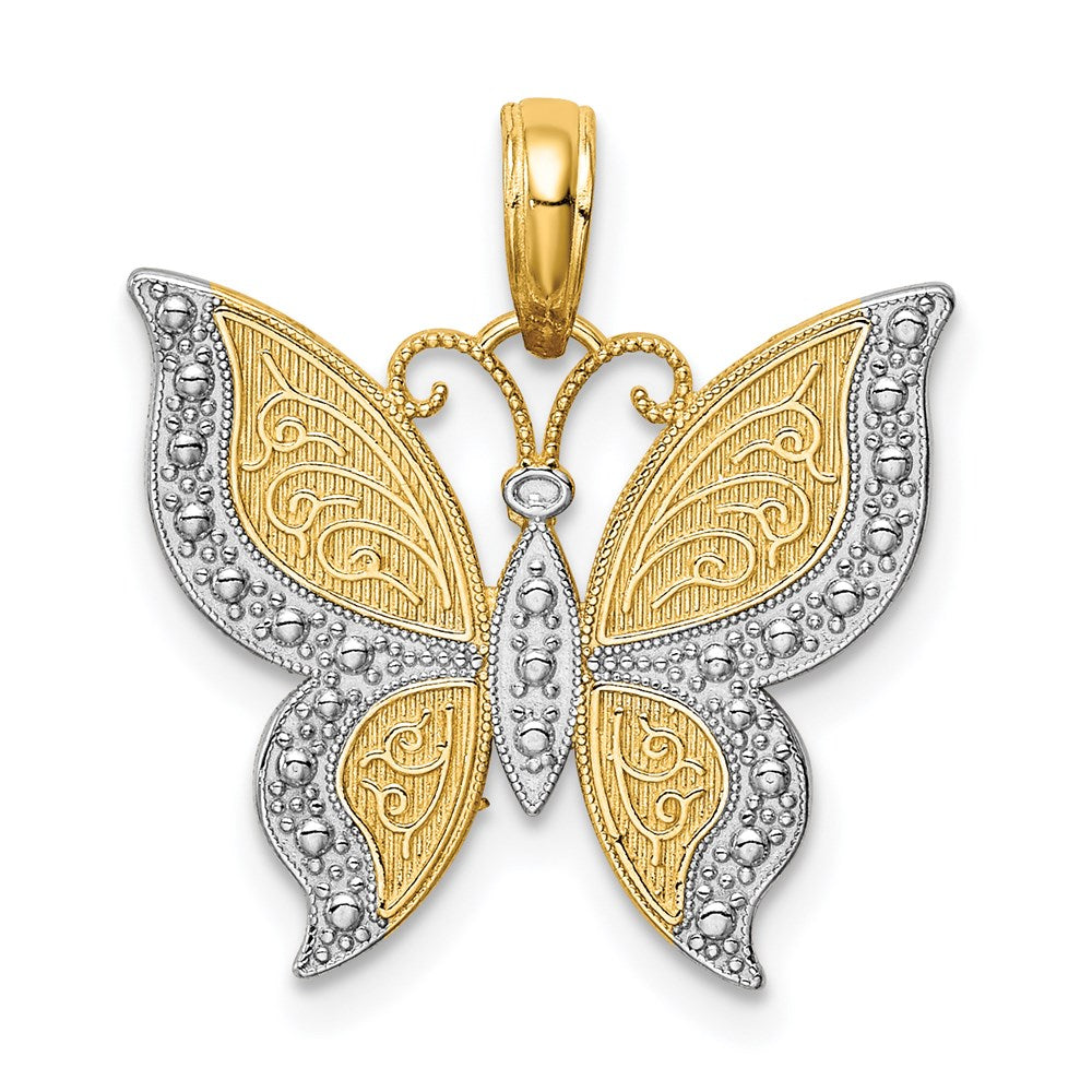 14K w/Rhodium Butterfly Pendant