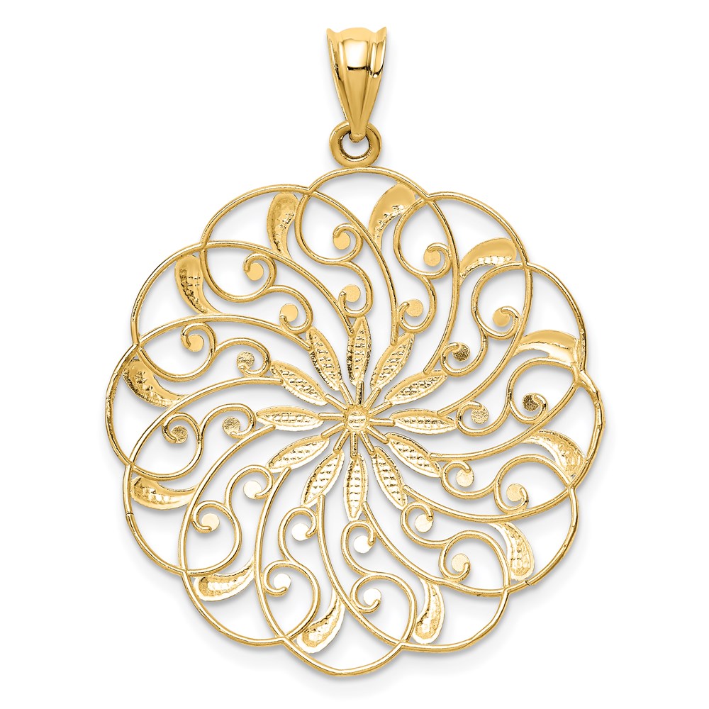 14k and Rhodium Diamond-cut Fancy Swirl Pendant