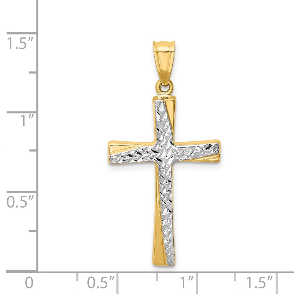 14k w/Rhodium Diamond-cut Cross Pendant
