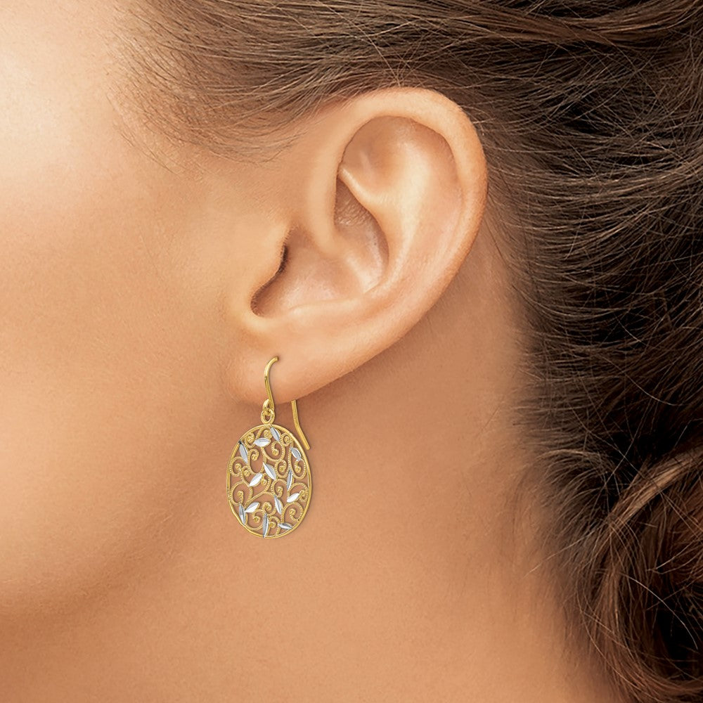 14K and Rhodium Diamond-cut Filigree Circle Wire Earrings