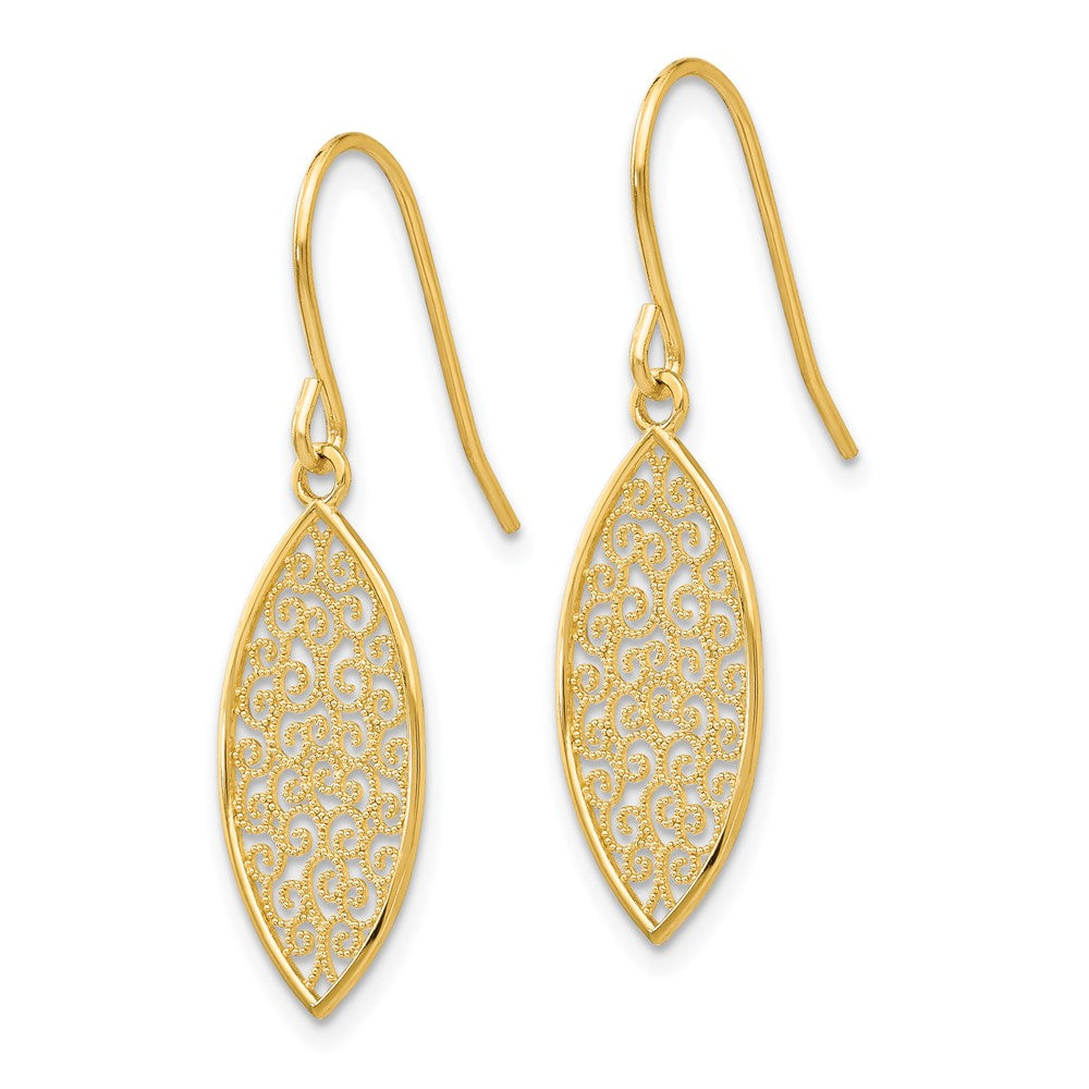 14k Fancy Filigree Teardrop Dangle Earrings