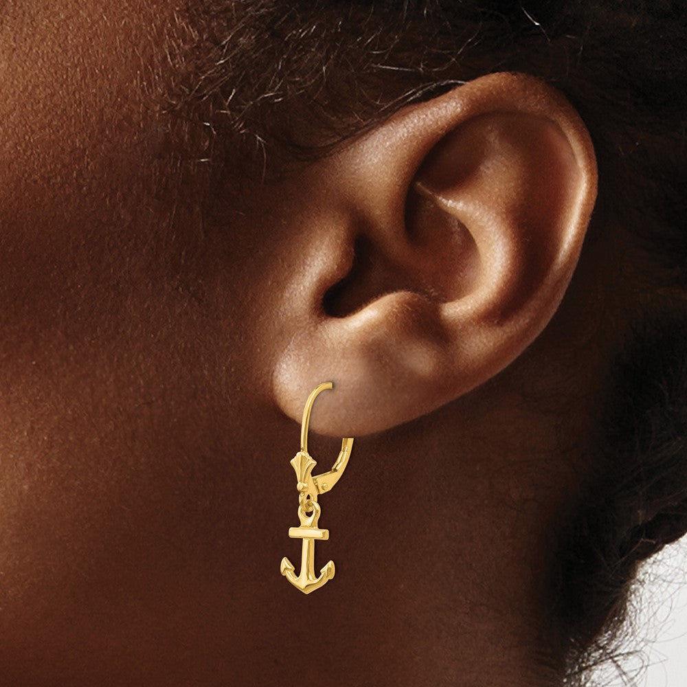 14K Mini Anchor Leverback Earrings