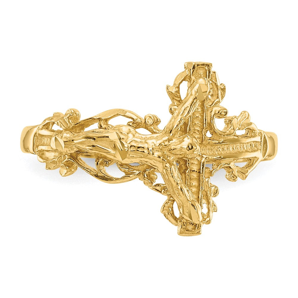 14K Diamond-cut Crucifix Ring