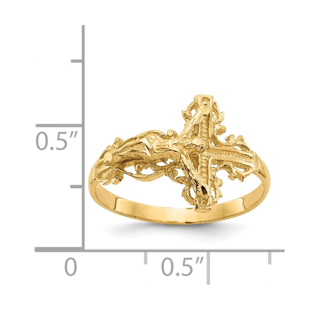 14K Diamond-cut Crucifix Ring