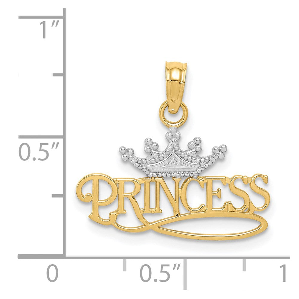 14k w/Rhodium Polished PRINCESS with Crown Pendant