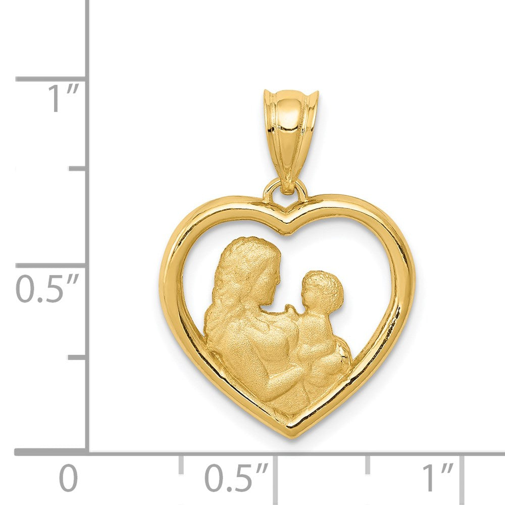 14k Polished and Satin Mom/Baby Heart Charm