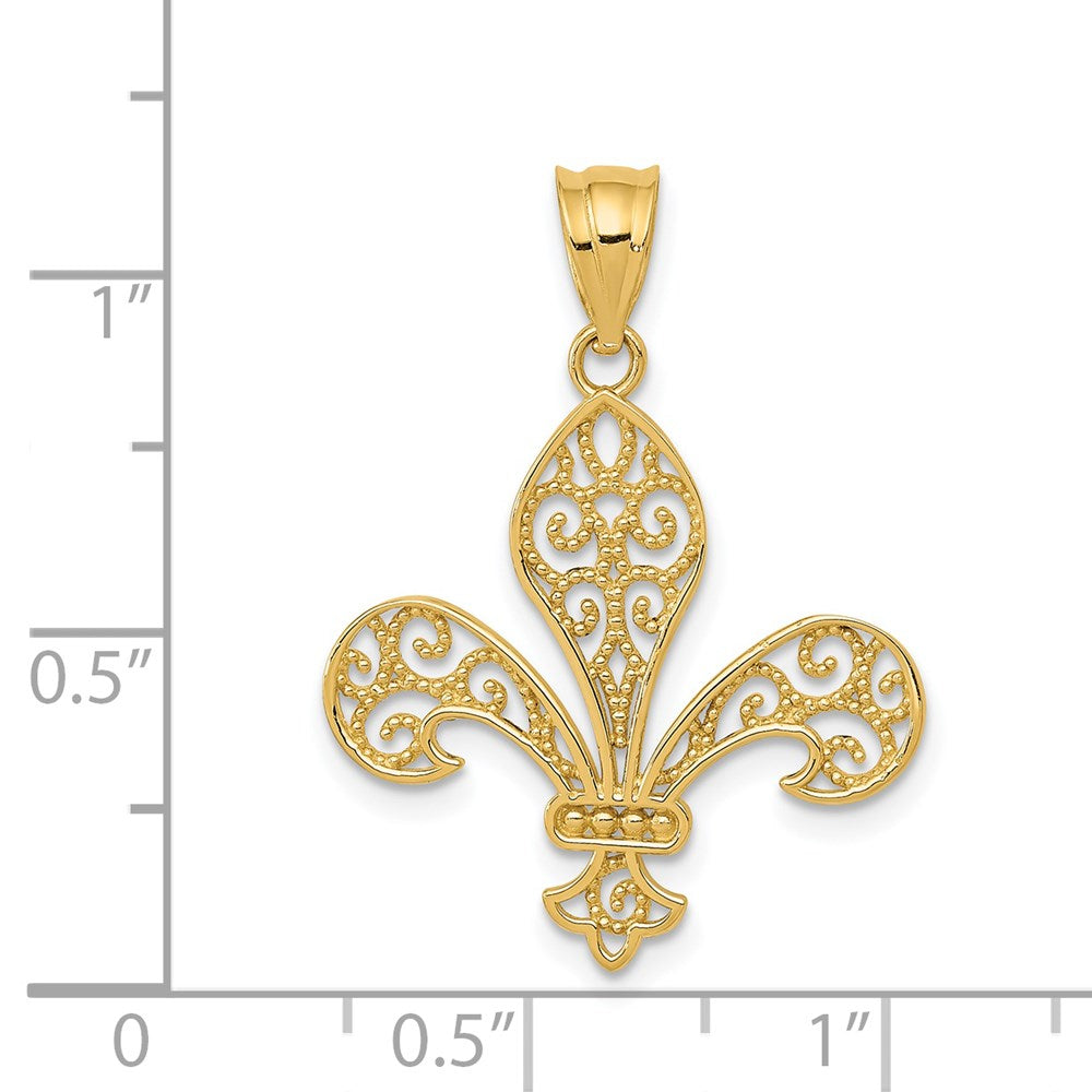 14k Filigree Fleur de Lis Pendant